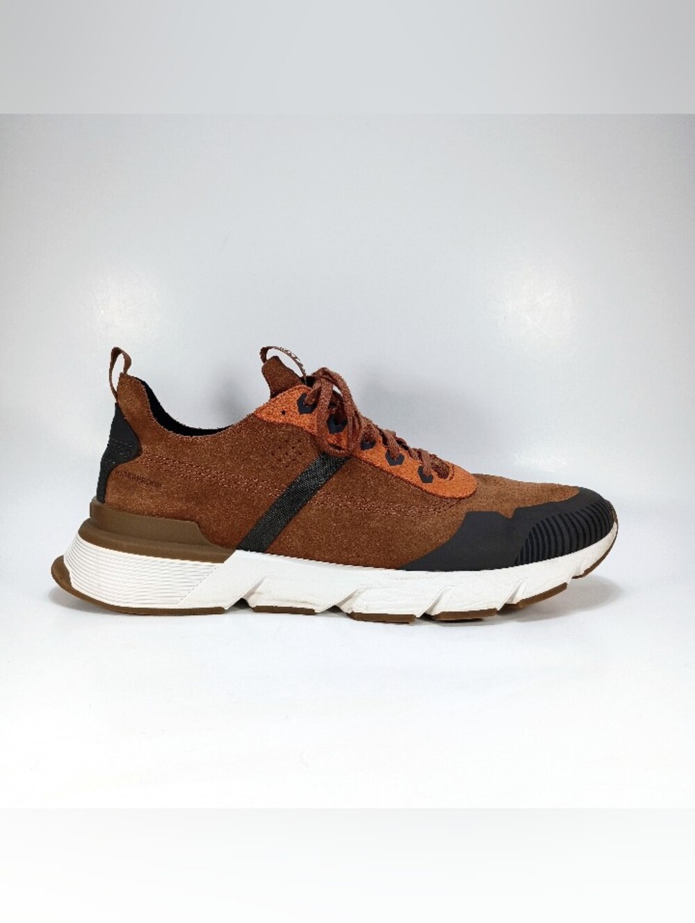 Sorel Kinetic Rush Mens 11.5 Dark Amber Suede Spark Orange Waterproof Sneakers